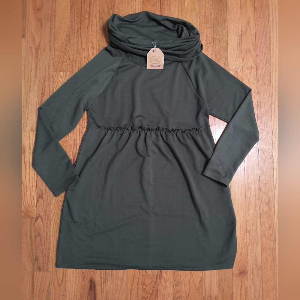 NWT Kori Cowl Neck Sweater Dress, Pockets, Women's M, Dark Green